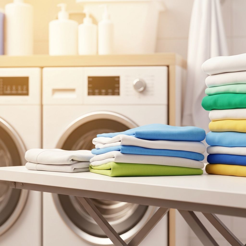 Freshly laundered and neatly folded garments ready for collection